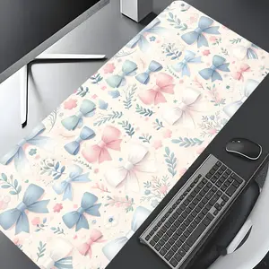 Sweet Bow Floral Extra Large Gaming Mouse Pad, Aesthetic Desktop Protector for Home Office, Non-Slip Rubber Edge Mat, Gift for Kids and Adults, Desktop Accessory, Office Desk Accessories