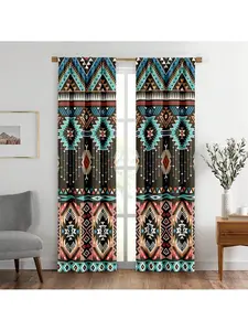2 Panels 2D Flat Printing India Mandala Boho Curtains Bohemian Flowers Stripes Window Drapes for Bedroom Living Room Colorful Hipster Turquoise Ethnic Vintage Patterned
