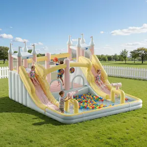 [Summervibes] ALBOTT 7 Different Sizes Inflatable Bounce House, Water Slide with Jumping Area, Climbing Wall, Splash Pool and Water Gun, Indoor Outdoor Jumper for Kids 3-12, Air Blower Included, Mothersdaygift