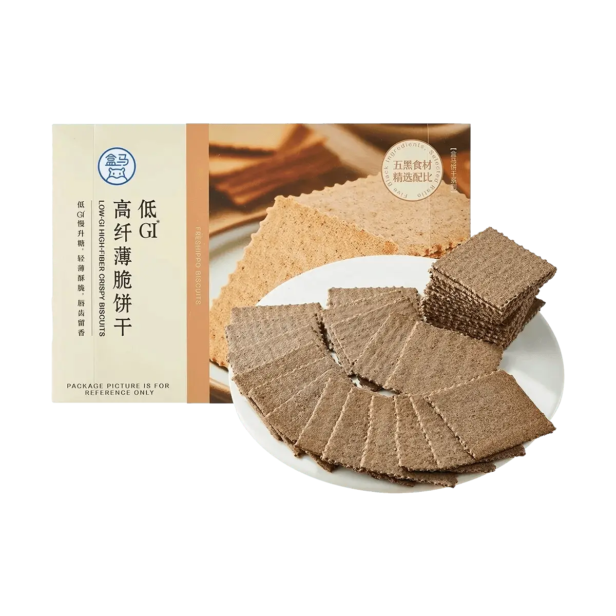 FRESHIPPO Low GI High Fiber Thin Crispy Crackers 220g - Healthy Five Black Grains, Whole Wheat, Light & Crunchy Snack