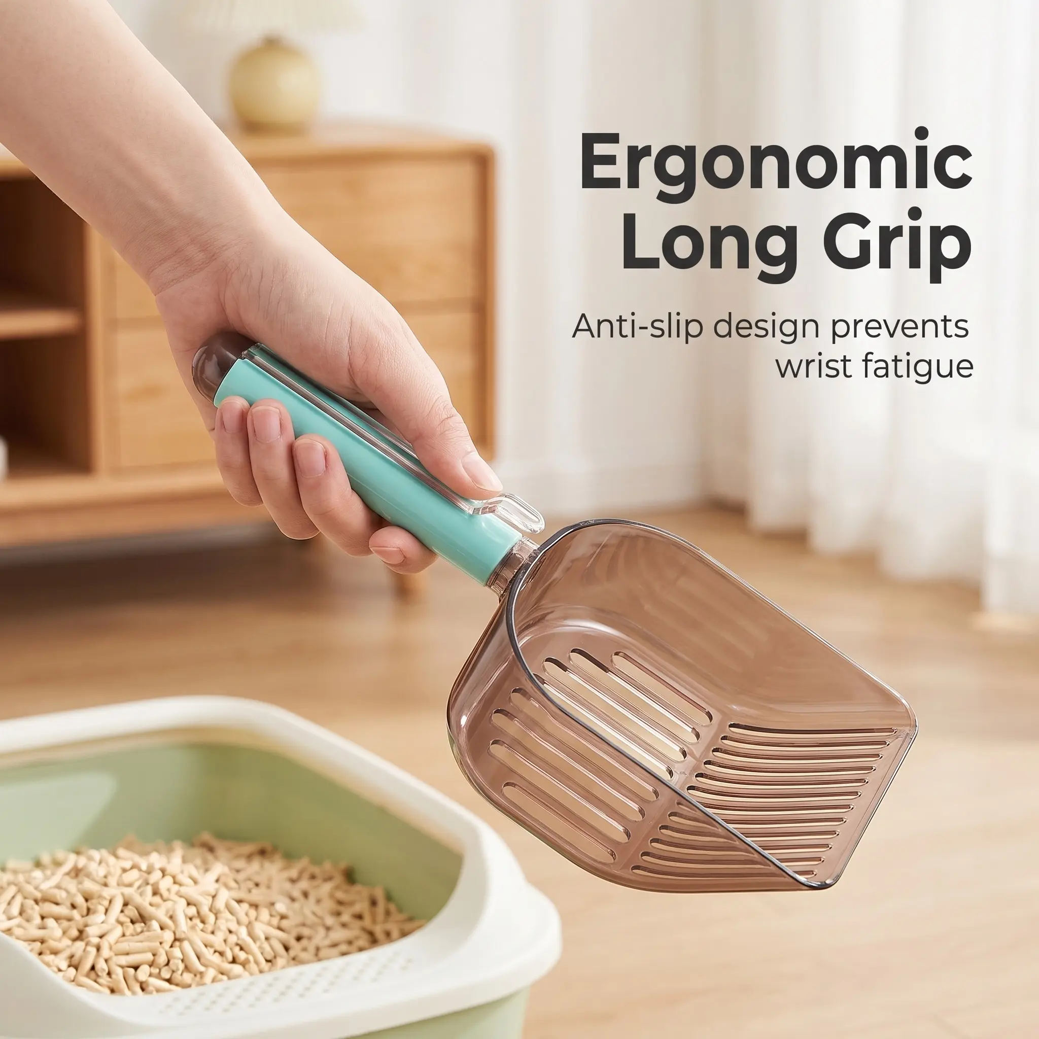 Cat Litter Scoop - Non-slip, Sturdy, Convenient, Hollow Holes, PP Plastic, 12cm Shovel Width, Quick Clean, Wrist Relief Pet Scooper for Cat Litter, 23.2Cm Length, 5.9Cm Edge Thickness