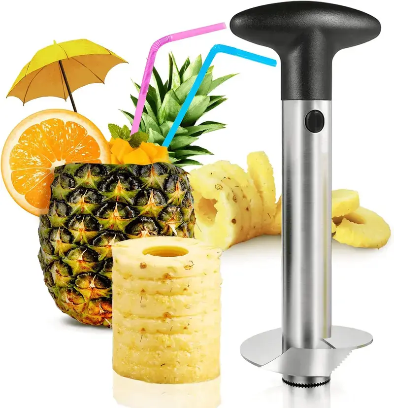 Pineapple Corer and Slicer Set - Includes Reinforced Stainless Steel Pineapple Cutter, Plastic Pineapple Divider - Easy Core Removal and Cutting Tool
