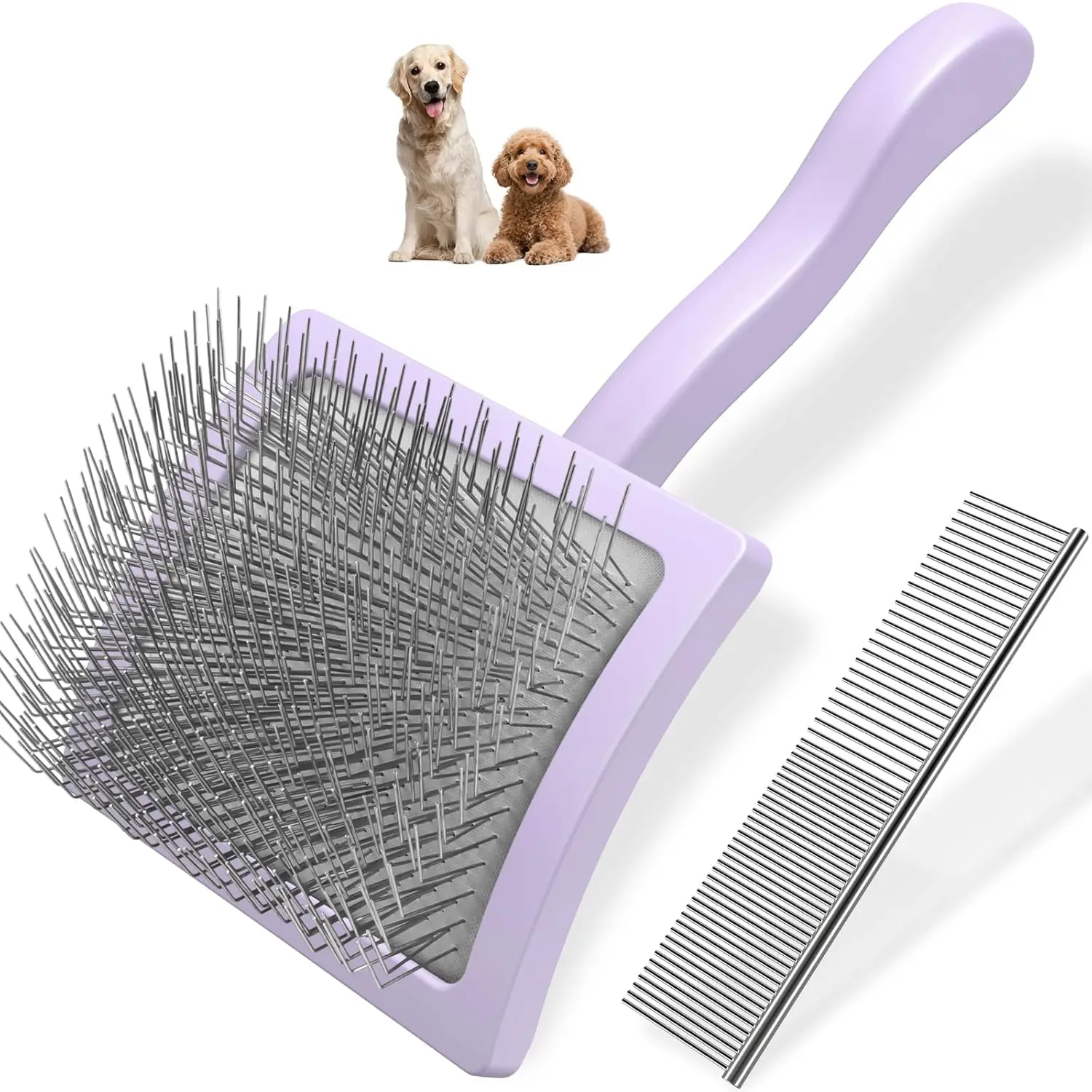 [New deal ] - 2PCS Slicker Brush for Dogs & Pet Comb,Professional Dog Grooming Brush (Goldendoodles,Poodles,Labradoodles) with Extra Long Pins to Effectively Remove Tangles, Knots and Mats (Light Purple, Large)