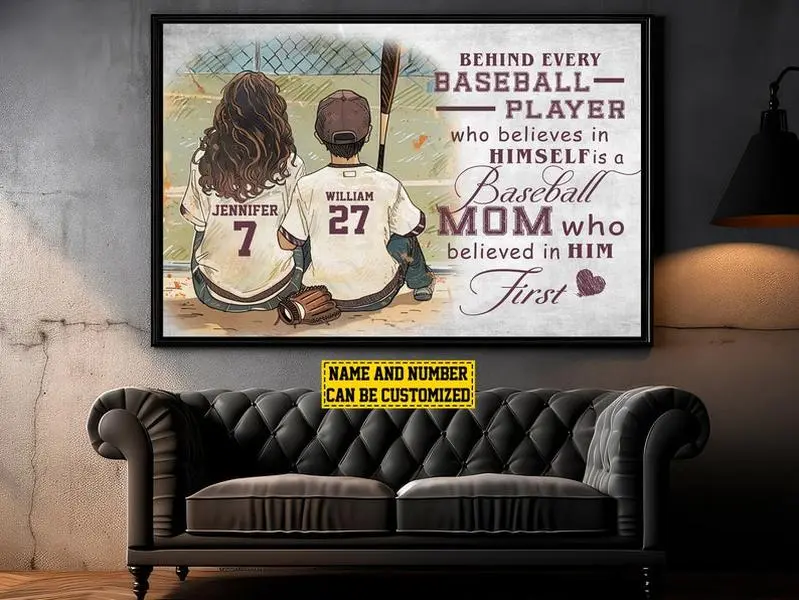 Personalized Baseball Prints, Custom Baseball Posters, Softball Gifts For Mom And Son, Mother's Day Sports Art Decor Photo