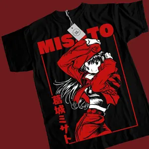 Men's Neon Genesis Evangelion Misato Katsuragi & Asuka Langley Printed T-Shirt - Unisex Casual Comfortable Cotton Cosplay Everyday Kawaii Anime Graphic Tee (All Sizes)