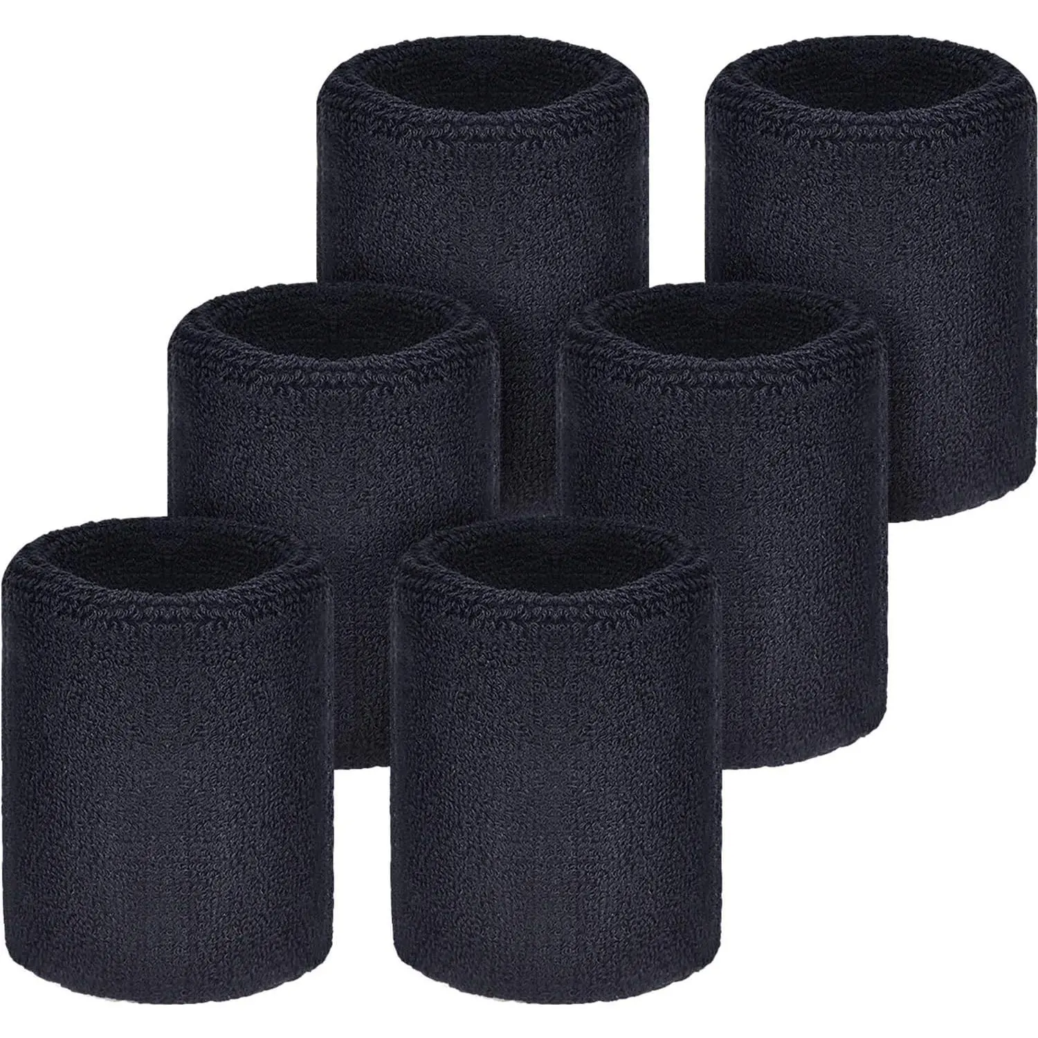 6-Pack Elastic Sports Wristbands for Men & Women - Absorbent Cotton Sports Accessories, Stretchy Activity Wristband with Wrist Support, One Size for Fitness, Tennis