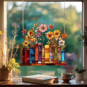 [ACRYLIC NOT GLASS] Flower Book ACRYLIC Suncatcher, Flower Window Hanging, Book Lover Gift, Book Lover Suncatcher, Book Reader Gifts, Flower Lover Suncatcher