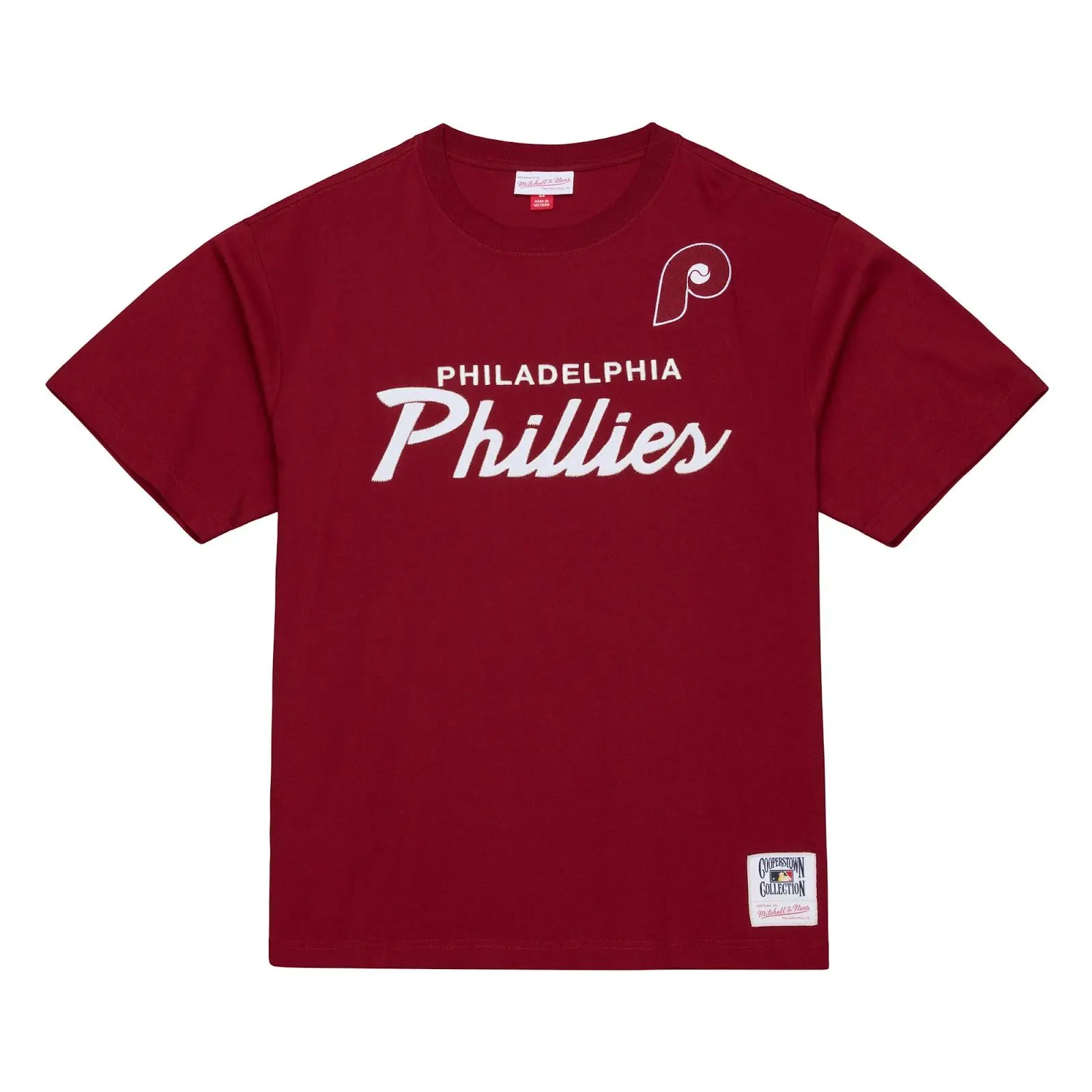 Philadelphia Phillies Burgundy Head Coach T-Shirt MLB Throwback Tee Graphic Vintage Fan Gear Mitchell & Ness