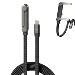 Sideways Phone Charger, 2 in 1 Invisible Holder Charger Cable, 240W Braided Fast Charge Cable with Built-in Phone Stand, 2026 New Foldable Durable USB-C Cord for Phone