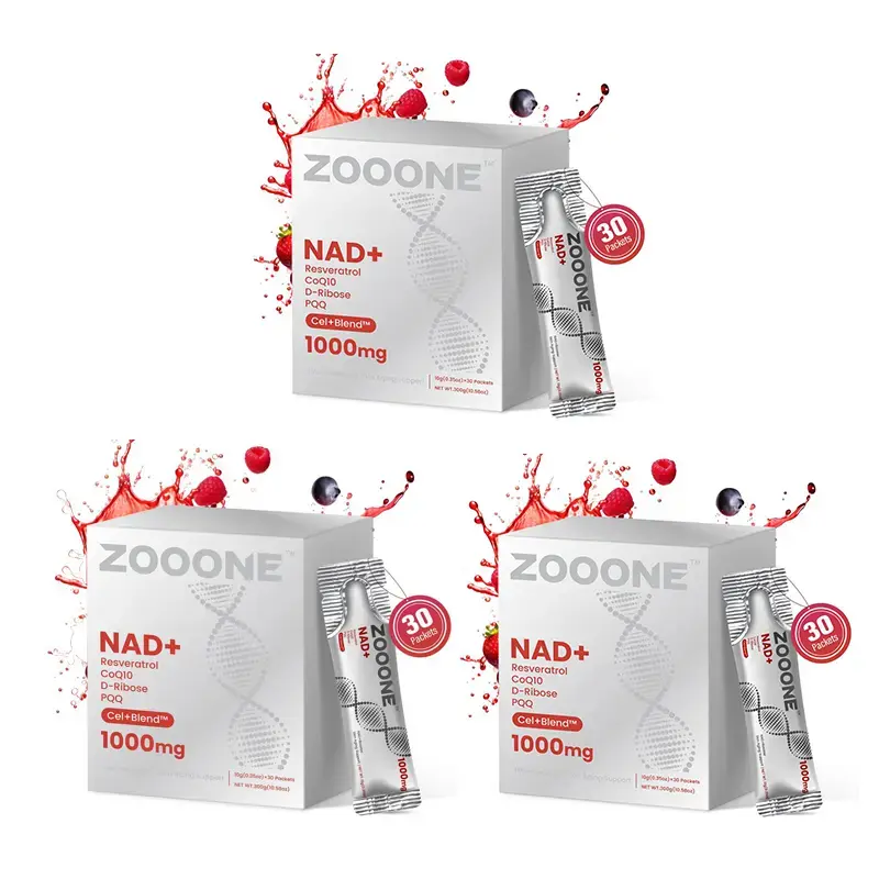 ZOOONE 1000mg NAD+ Berry Flavor Drink Mix for Skin Aging Support, Energy, and Focus - 30 Pack -