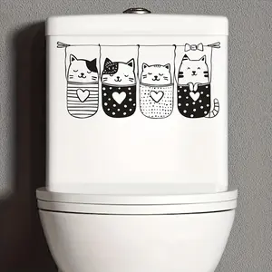 Cute Sleeping Cat Toilet Seat Sticker, Self-Adhesive Bathroom Decor, Heart-Shaped Accessory, Ideal for Creative Home and Bathroom Decoration