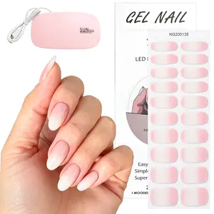 Pink Ombre Semi-Cured Gel Nail Strips Starter Kit, Includes 60s LED Nail Lamp, Nail Remover & Prep Tools, Semi-Cured Nail Wraps for Home Salon