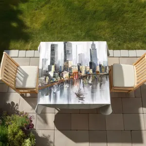 360 stand Gray Boat Tablecloth - 58x58 in Watercolor City Scene, Outdoor Patio Picnic Table Cover, Patio Decor for Boat & Table Accents (C1TC5858ZO0QE1)