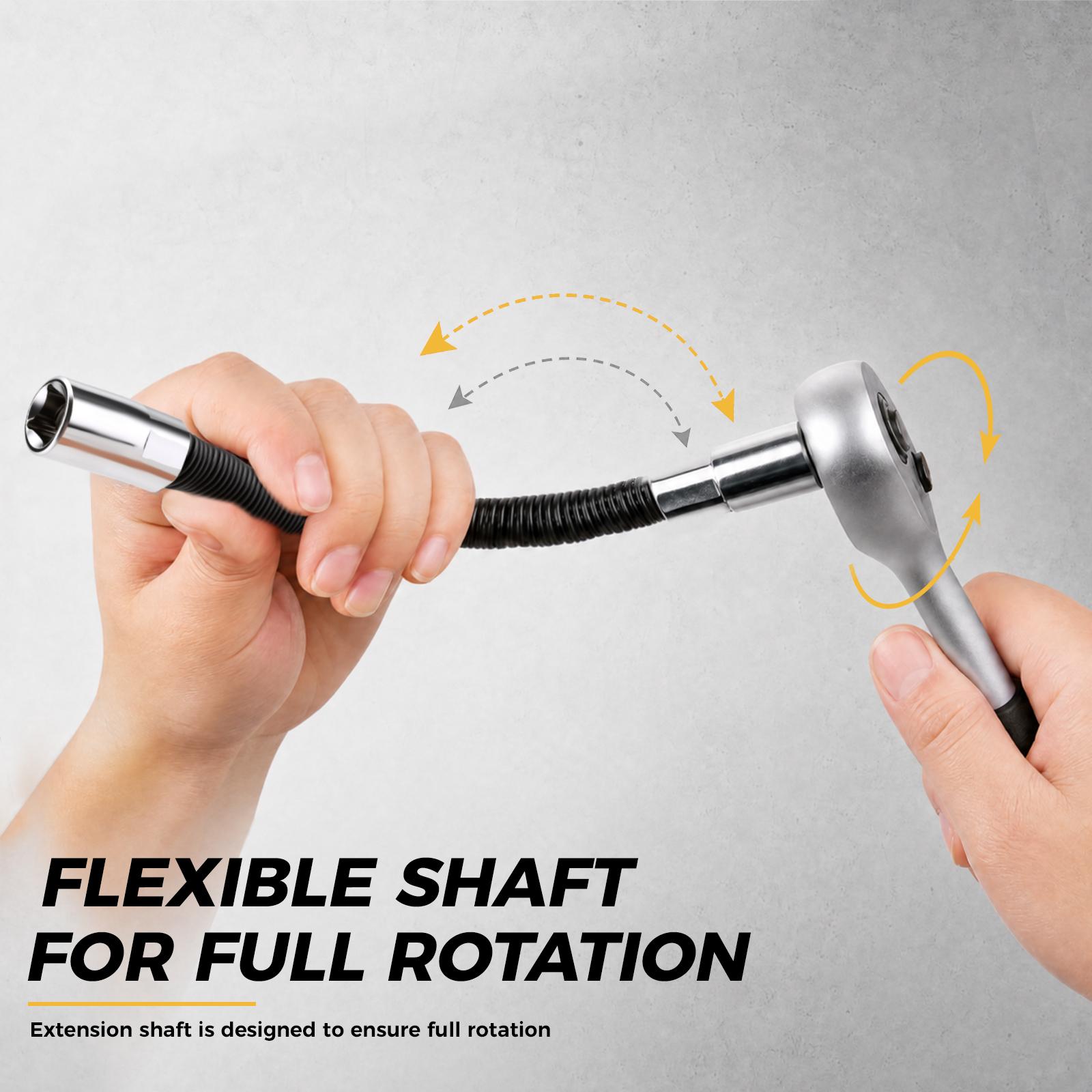 GJANSH Flexible Socket Extension Bar Set 3-Piece 1/2" 3/8" 1/4" Shaft Drive 10" 8" 6"-Spring-Loaded Detent Balls to Prevent Slipping, fathersdaygift fathersdaygift