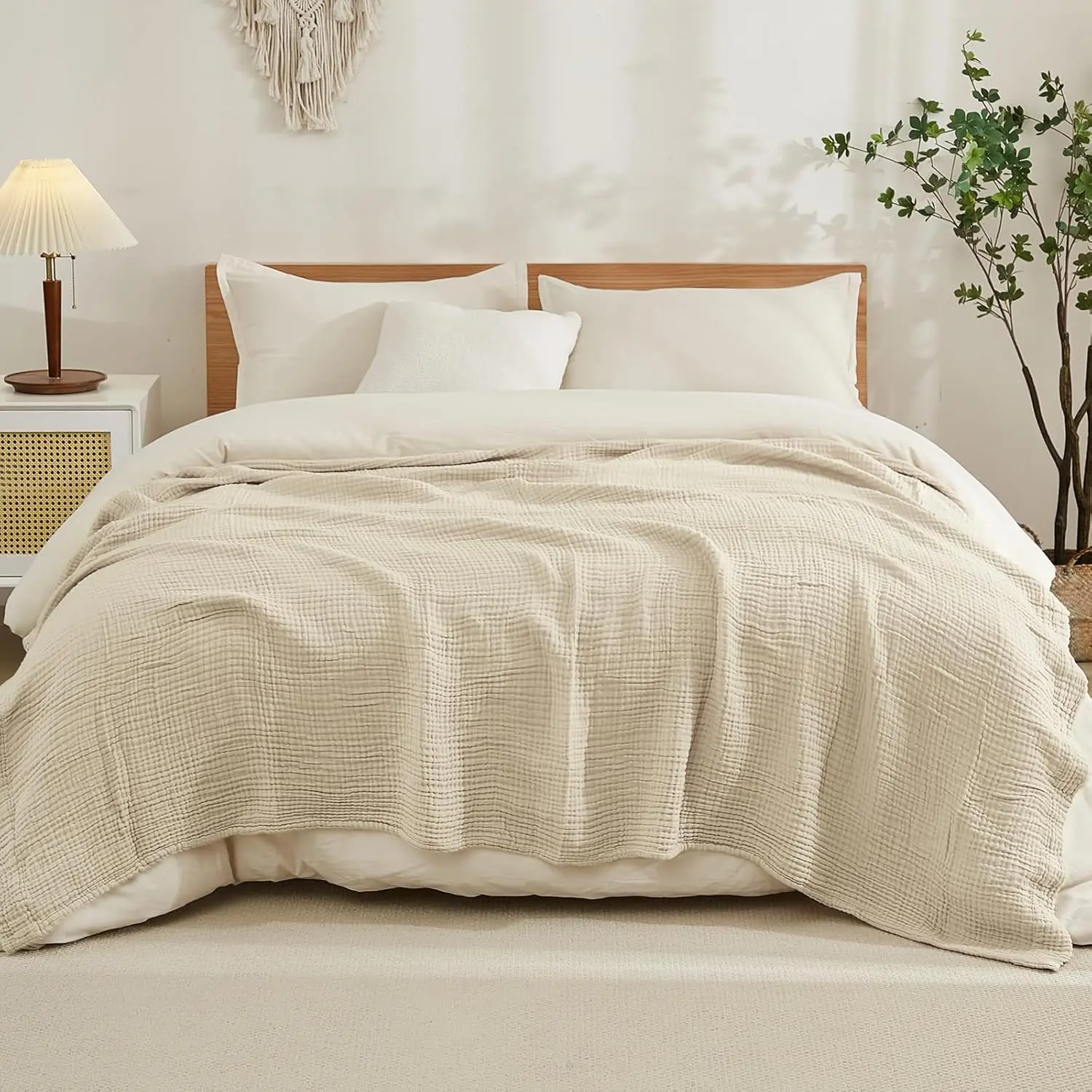 Skin-Friendly Gauze Cotton King Size Blanket - 108"x90" Airy Plain Weave Lightweight Bedspread Coverlet, Twin XL, Teal