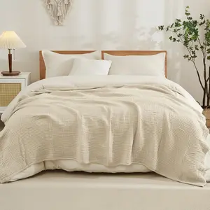 King Size for Blankets 108"x90" Lightweight Layering Bedspread Coverlet Gauze, Light Tan