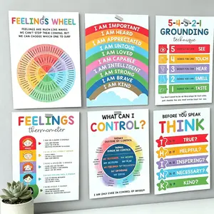 12Pcs Calming Emotions Posters (10"x14") | Feelings Chart & Calm Down Corner Supplies for Classroom Preschool Homeschool | ESL Visual Learning Tool to Boost EQ | Therapy Office Decor for School Counselor | Cute Gift for Teachers & Parents