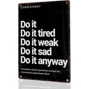Do It Anyway Vintage Sign, Metal Motivational Wall Art for Home Gym Office Decor, 12x8 Inch Rustproof Fitness Poster with Pre-Drilled Holes, Inspirational Gift for Men Women