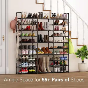Tall Shoe Rack Organizer: 10 Tier Vertical Shoe Rack Shelf, Holds 55-65 Pairs Shoes and Boots, Free Standing for Closet or Entryway, 11.8" D x 50" W x 68.8" H