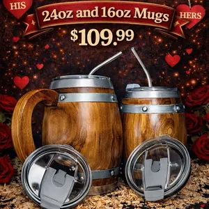 His & Hers Barrel Mug Set 24oz + 16oz custom laser engraving thermal mugs perfect gift for any occasion. Keeps your favorite beverage at great temperature.