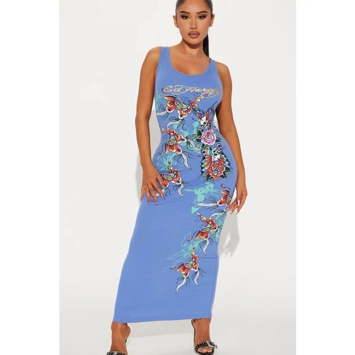 Ed Hardy Butterfly Maxi Dress - Slate Blue F