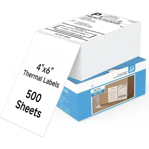 Direct Thermal Labels 500 count Labels Commercial Grade Fanfold Perforated 4x6 Label Paper for Small Business Shipping Package - White