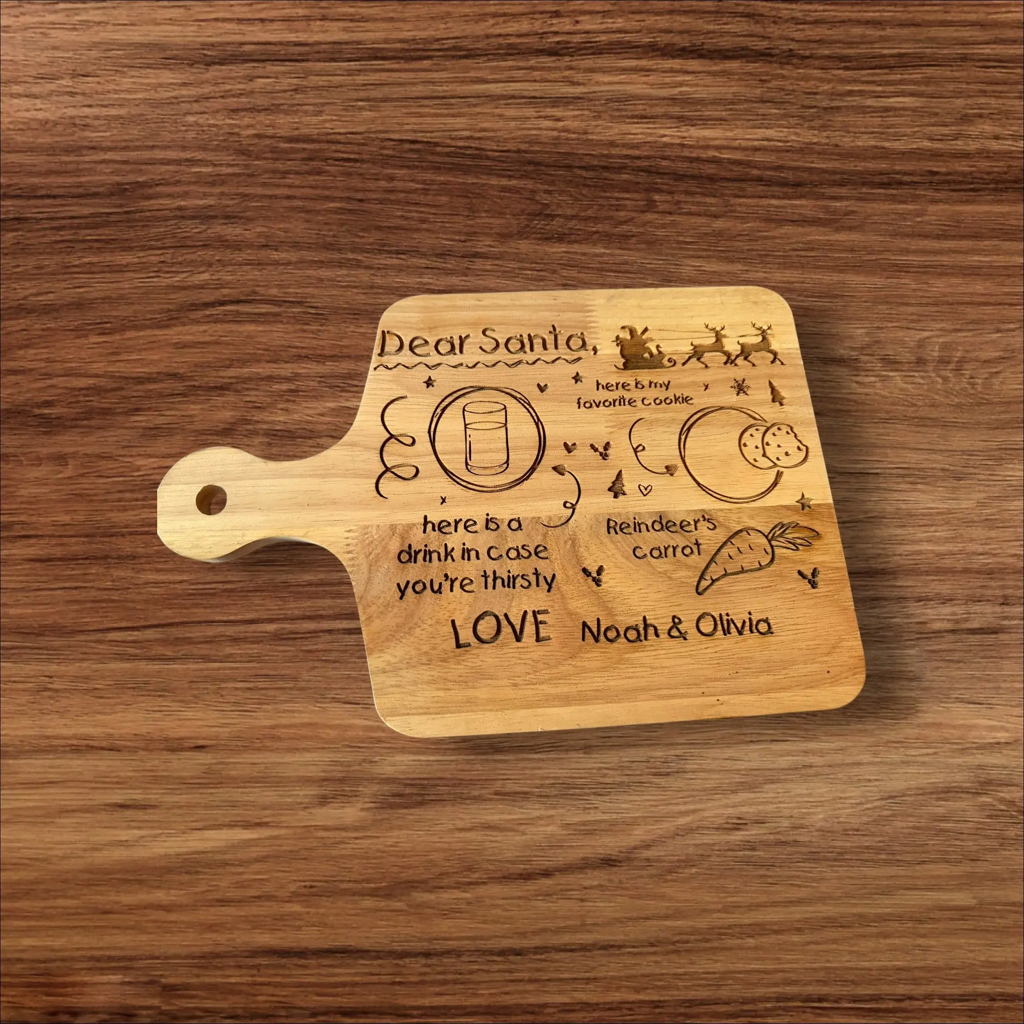 Personalized “Dear Santa” Bamboo Cookie Board – Custom Name Engraving