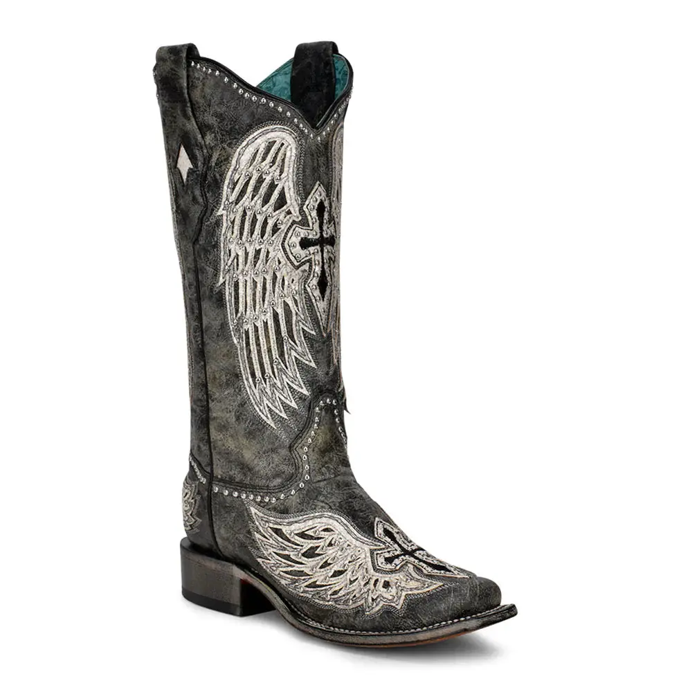 Corral Women's Distressed Black w/Cross & Wings Square Toe Boots Corral Women's Distressed Black w/Cross & Wings Square Toe Boots