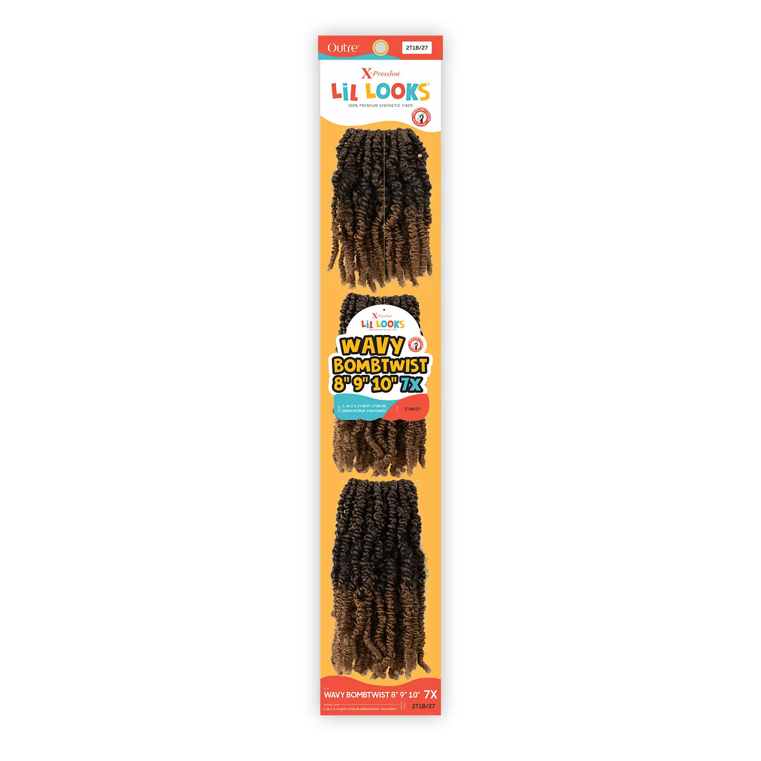 X-Pression Crochet Braids Lil Looks Wavy Bombtwist, Wavy Synthetic Hair for Kids, 7X Pack with 8", 9", 10" Lengths, Quick, Long-Lasting Protective Style