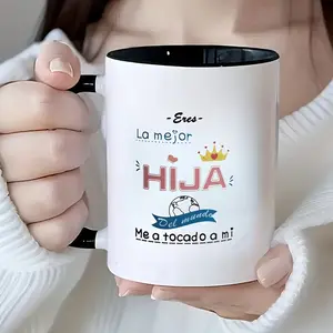 1 count  11oz Ceramic Coffee Mug for Daughter - White with Terracotta Exterior, Spanish "Hiya" & "My Greatest Achievement" Design, Dishwasher Safe Reusable Gift for Birthdays, Mother’s Day, Graduation, Coffee Cup, Feminine Aesthetic, Highquality Finish