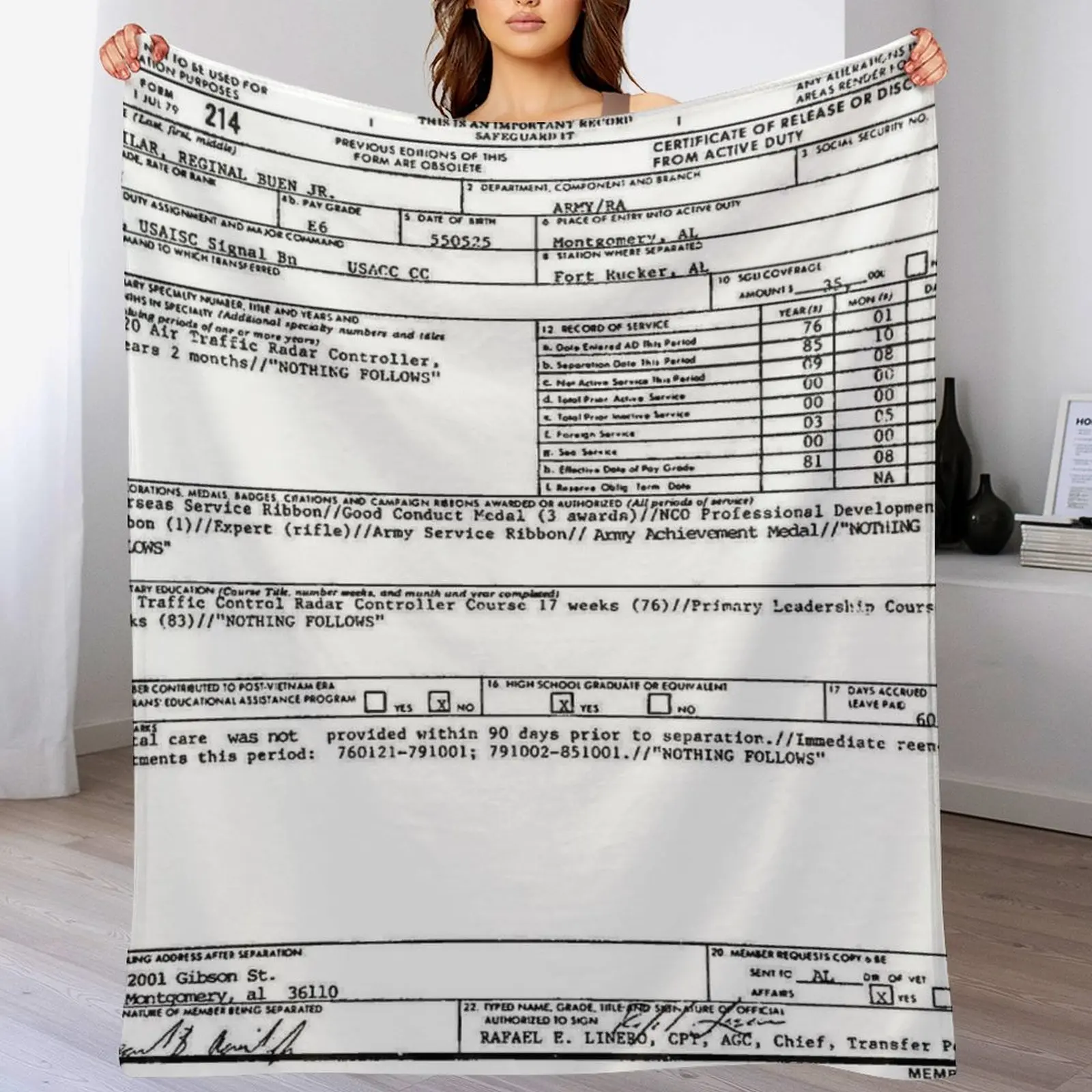 Reversible Veteran Military Appreciation Throw Blanket - Patriotic, DD Form 214 Themed, All-Season Soft Warm Gift for Veterans, American Flag Accessories