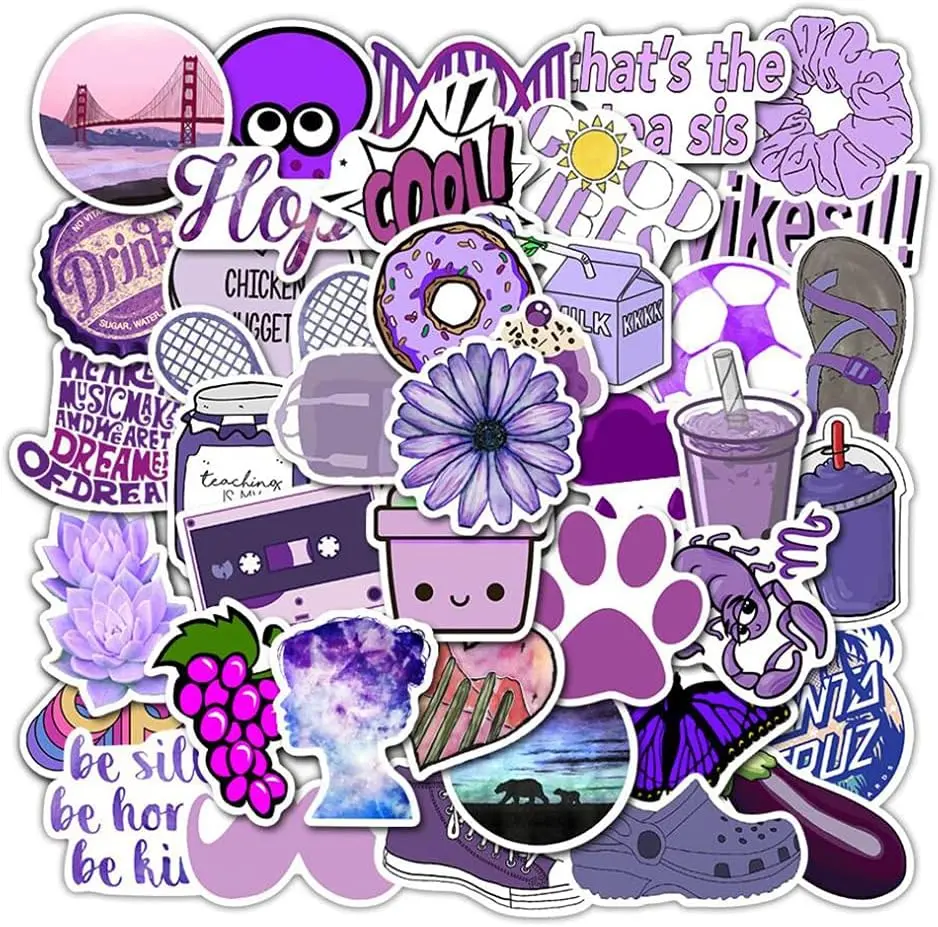 Girl's Purple Aesthetic Stickers Waterproof Cute Stickers 50 PCS Water Bottle Laptop Phone Stickers for Teens Kids