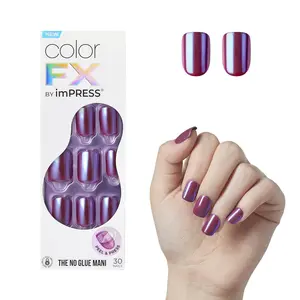 No Glue Mani Press-On Nails, Color FX, 'Infinity', Dark Purple, Short Size, Squoval Shape, Includes 30 Nails, Prep Pad, Instructions Sheet, 1 Manicure Stick, 1 Mini File