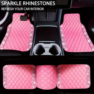 Bling Car Mats Shining Diamond Floor Mats Crystal Rhinestone Sparkly Glitter Carpet Anti-Slip Waterproof Pad Universal Fit Automotive SUV, Sedan, Van, 5pcs Girl Women, Pink, Suv Floor Protection, Vehicle Accessories, Sparkly Car Accessories