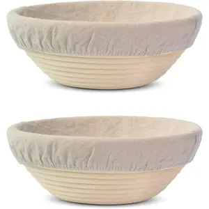 2 Sets of 9" Round Bread Proofing Banneton Baskets with Linen Liners, Handmade Natural Indonesian Rattan for Rising and Baking