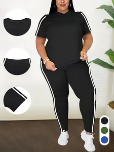 Women’s 2-Piece Summer Jogger Tracksuit Set. Short Sleeve T-Shirt & Jogging Trousers. Perfect for athleisure, workouts, or casual outings, this comfy and stylish set is ideal for hot weather and outdoor activities.