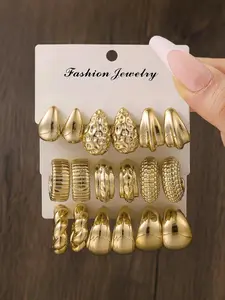 3 pairs/9 pairs set Geometric Drop Earrings Set, Statement Jewelry for Women, Fashionable Jewelry, Dangle Earrings for Date Night, Wedding & Daily Wear, Perfect Gift Choice, Girls Fashion Street Party Festival Dates Accessory