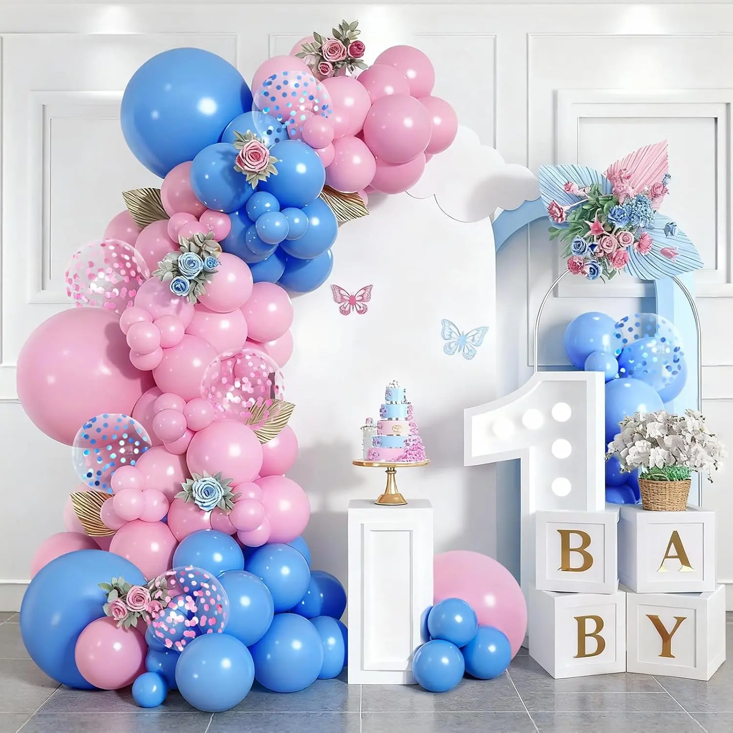 and Blue Balloons Arch Kit, Balloons, Confetti and Blue Confetti Balloons for edding, Bridal Shower,Birthday Party  Show Decorations