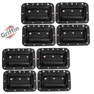 8 PACK - GRIFFIN Recessed Speaker Cabinet Handles for Rack Road Flight Case | Spring Loaded Flush Metal Flip Pull with Grip Rubber Padding for Trunk Chest Carry Case | DJ PA Pro-Audio Stage Gear Parts