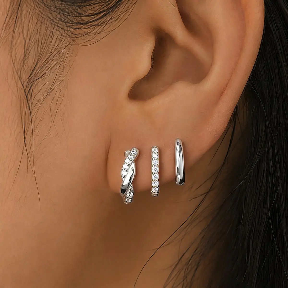 3Pcs Huggie Hoop Earrings Set for Women, 18K Gold Plated Cubic Zirconia Small Hinged Hoop Earrings, Hypoallergenic Stackable Cartilage Piercing Jewelry