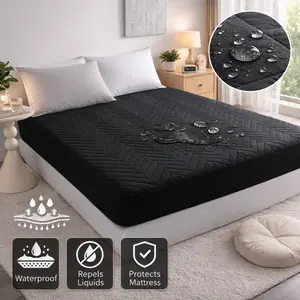 HTA 100% Waterproof Mattress Protector - Quilted Fitted Mattress Cover with TPU Membrane| Soft Breathable Noiseless Bed Protector with Deep Pocket| Machine Washable for All Mattress Sizes
