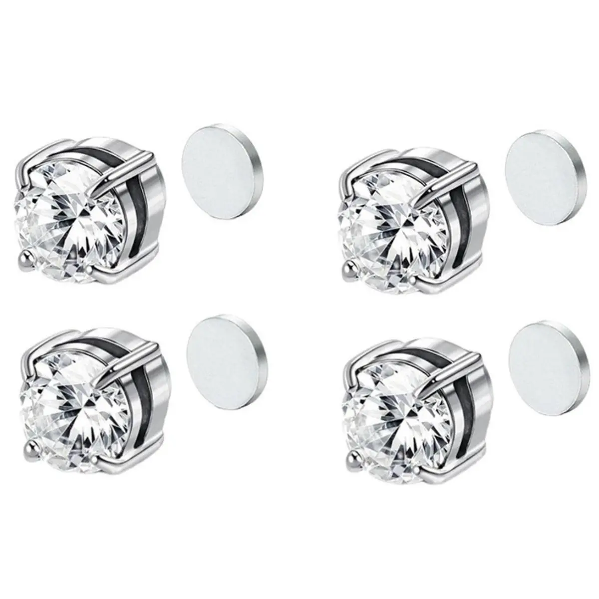 Magnetic Earrings for Men Women Shiny Round Cubic Zirconia Stud Earrings for Non-Pierced Ears Hypoallergenic Stainless Steel Fake Earrings Not Easy to Fall off