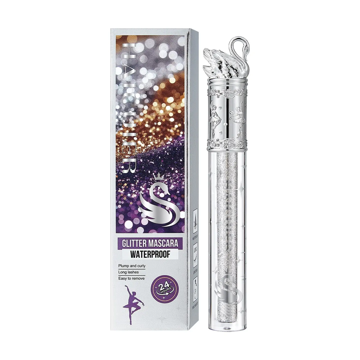 Waterproof Glitter Mascara, 1 Box Long Lasting Shimmering Mascara, Professional Eye Enhancement Makeup Products, Eye Makeup Products for Women & Girls