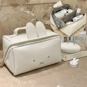 Miffy Large Capacity Handheld Makeup Bag Kawaii PU Leather Waterproof Portable Storage Bag Stationery Storage Bag Gift Toy