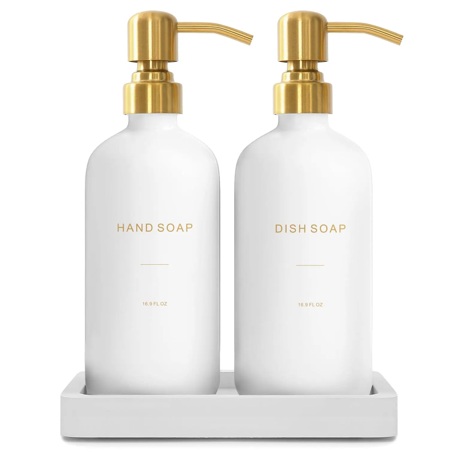 Soap Dispenser Set  Glass With Stainless Steel Pump For Modern Kitchen Counter Decor. (gold)