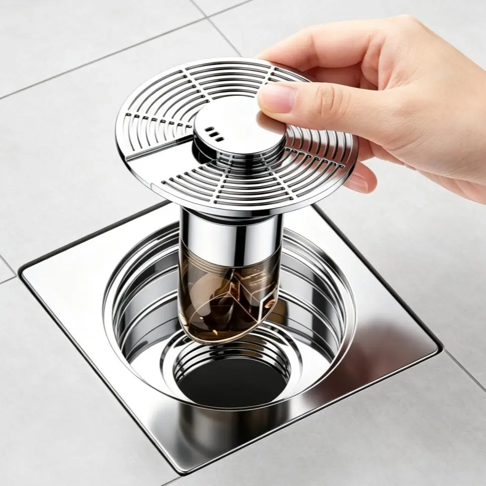 Bathroom Shower Floor Drain Replacement with Cover, Water-Float Anti-Smell Core, Odor Control, Insect Prevention & Sewage Backflow Stopper Gadget for Bathtub