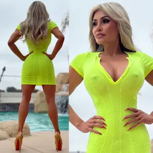 Connie's... "RICH & SINFUL SEMI SHEER NEON STRETCH KNIT Mini" Lightweight Stretch Knit, Button Snap Chest Closure