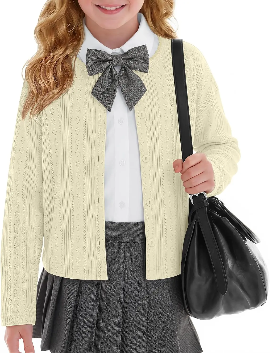 Back to School Uniform Cardigan for Girls | Teen’s Crewneck Uniform Sweater, Cute Knit Button Outerwear, for Kids 5-14Y