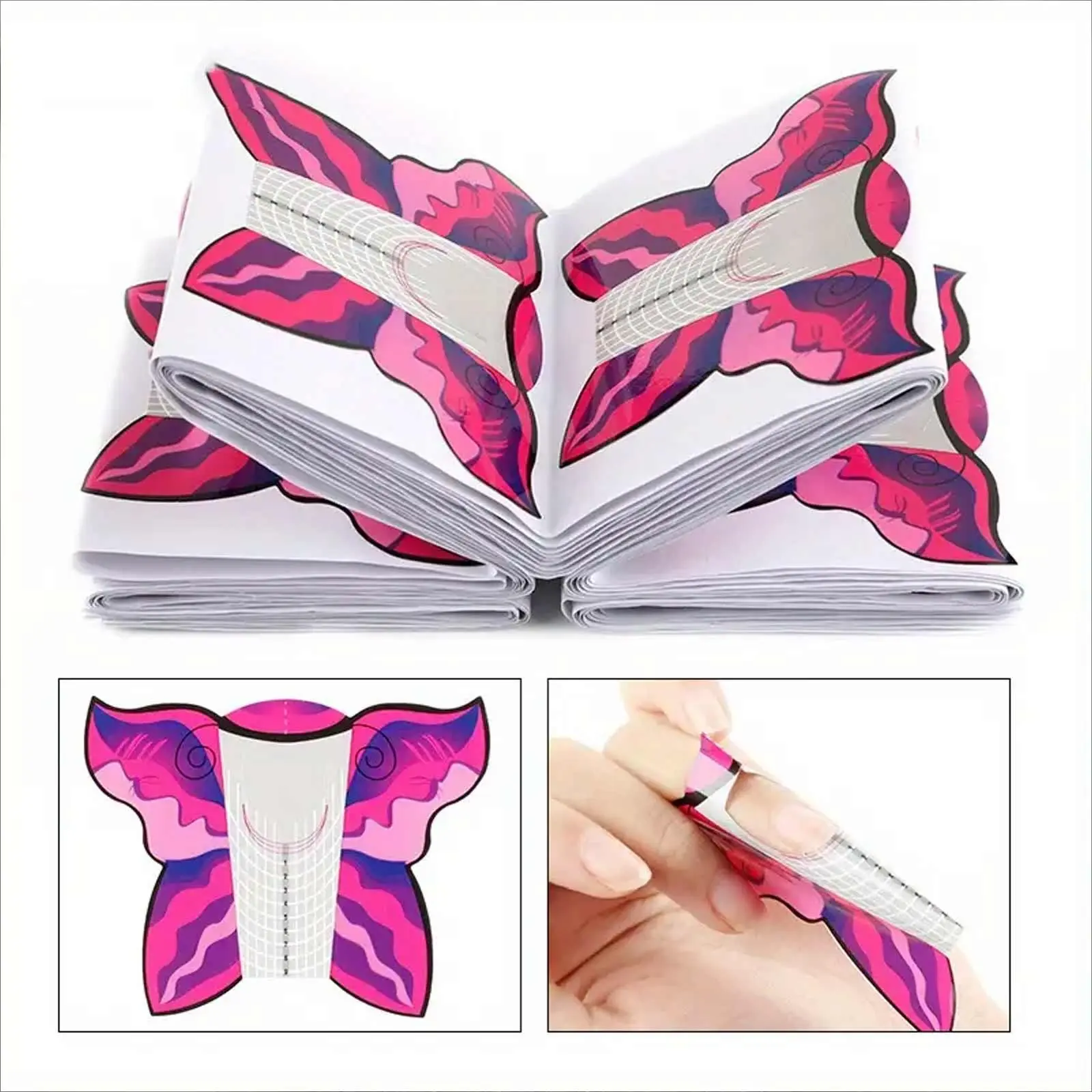100/300Pcs Butterfly Shaped Nail Extension Paper Forms, Professional French Crystal Acrylic UV Gel Nail Extension Guide Stickers, Long Lasting Manicure DIY Nail Art Supplies Accessories Tool