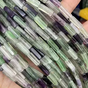 LLLLStone Natural Stone 4x13mm Purple Fluorite Long Rectangular Loose Beads - Gorgeous Loose Spacer Beads - Luxurious and Exquisite - Suitable for DIY Jewelry Making in Various Shapes, Perfect for Bracelets, Necklaces, Earrings, Anklets, Pendants, Clothin